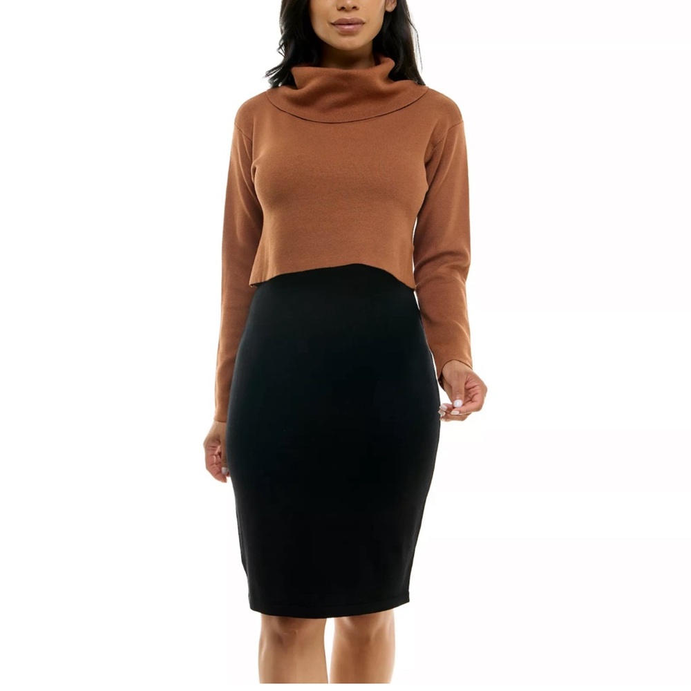 Women's Nina Leonard Colorblock Cowl Neck Sweater Dress